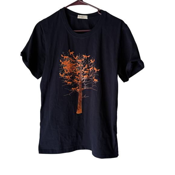 YDOZY Shirt Mens Large Black Orange Animal‎ Tree Graphic Short Sleeve Tee Casual - Picture 1 of 6